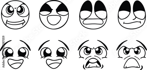 Collection of cartoon facial expressions with various emotions