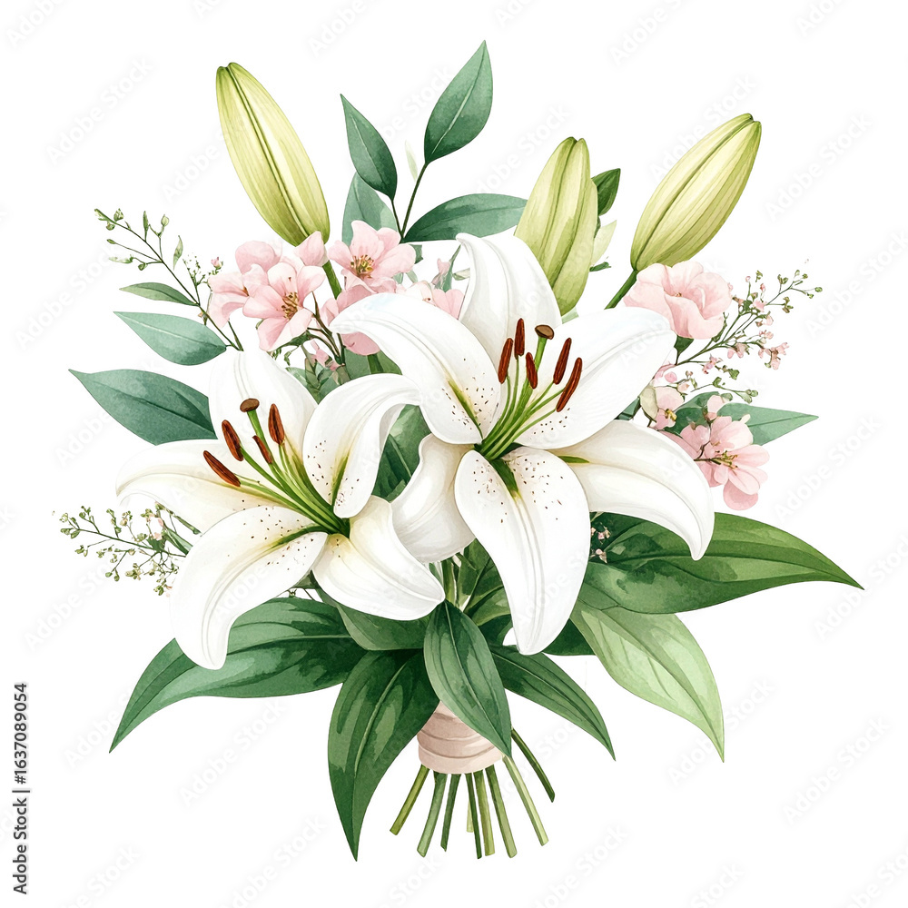 Fototapeta premium watercolor daisy wedding bouquet illustration isolated png