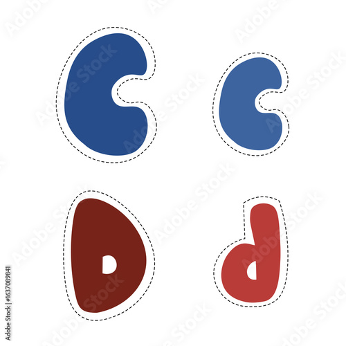 Vector illustration of uppercase and lowercase letters C and D, clean and easy to read, suitable for alphabet learning, worksheets, flashcards, posters, and early education use.