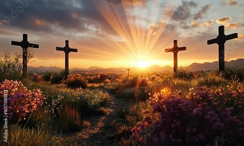 Wallpaper Mural Sunrise over a field of crosses Torontodigital.ca