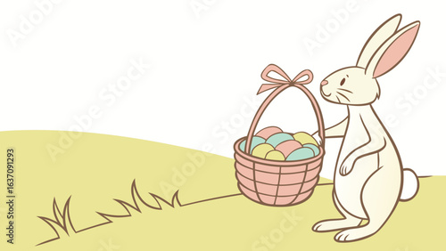 Cute easter bunny with easter egg basket illustration for easter celebration and spring holiday season