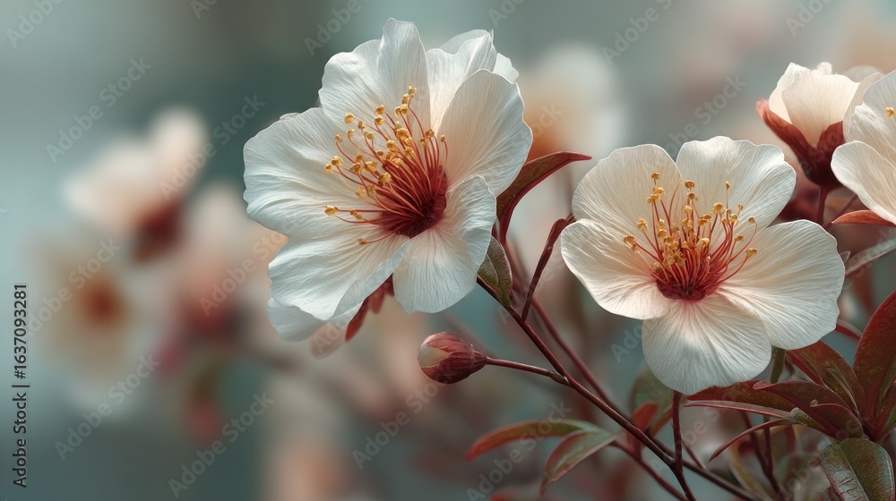 Obraz premium Elegant blossoming: A soft focus capture of delicate white flowers in full bloom