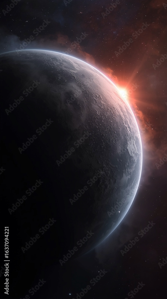 custom made wallpaper toronto digitalDramatic Digital Planet Sunrise in Outer Space Sci-Fi Concept Illustration