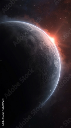 Wallpaper Mural Dramatic Digital Planet Sunrise in Outer Space Sci-Fi Concept Illustration Torontodigital.ca