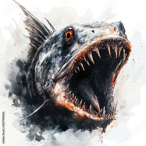 Anglerfish, watercolor clipart vector, isolated on a white background.