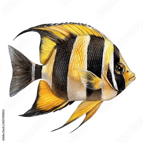 Angelfish, watercolor vector, isolated on a white background.