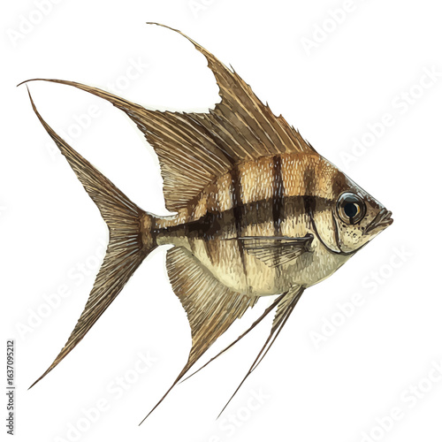 watercolor vector of Angelfish, isolated on a white background.