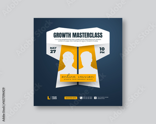 Growth masterclass webinar banner template for business seminar and online event promotion