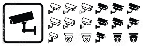 Diverse Collection of Black Surveillance Camera Icons for Security Use