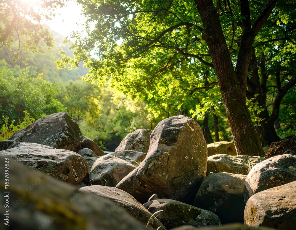 Obraz premium Sunny forest river stones