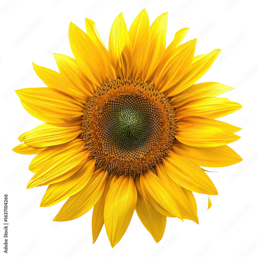 Fototapeta premium Vibrant yellow sunflower head against black background