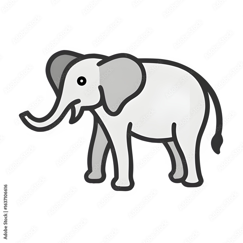 Naklejka premium Elephant Icon – Minimal Vector Silhouette of a Large African or Asian Herbivore with Trunk and Tusks, Flat Design for Wildlife Logos, Safari Graphics, and Nature Illustrations, Isolated on White