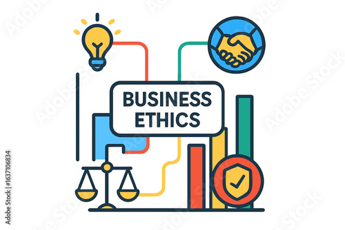 Business ethics concept with icons and colorful graphs and symbols business ethics chart