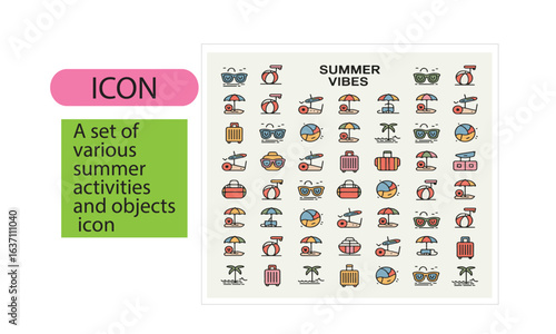 A set of summer vibes line art image
