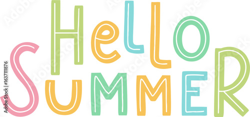 hello summer text colorful hand drawn illustration