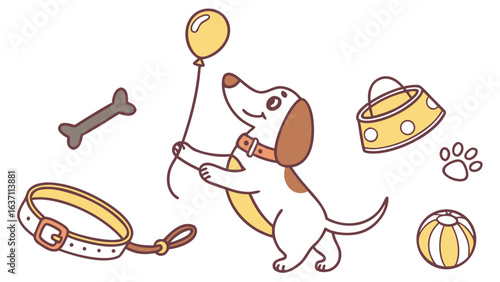 Cute Dreamy  Dachshund, accessorized with with a balloon, in a National Dog Day world – Best Friend Fido palette vector