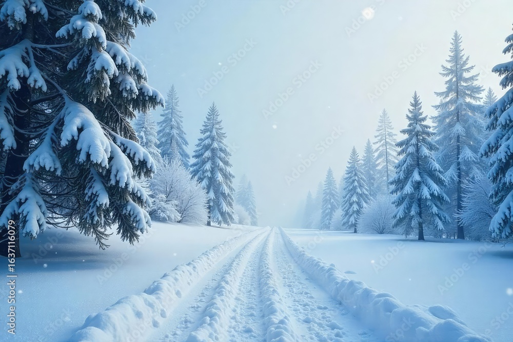 Fototapeta premium Massive snowflakes fall in a dramatic winter blizzard, blanketing the landscape in a thick layer of pristine white snow Perfect for winter weather, holiday, and seasonal themes , frozen, outdoors
