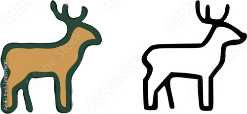 Two stylized deer silhouettes, one colored and one outline, side-by-side, showcasing design contrast.