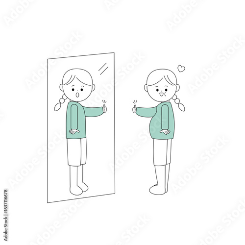 ダイエット中の鏡の中の理想と現実のイラスト