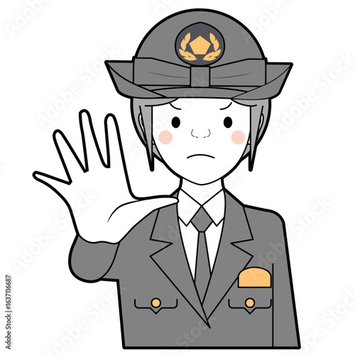 ストップのジェスチャーをする女性警察官