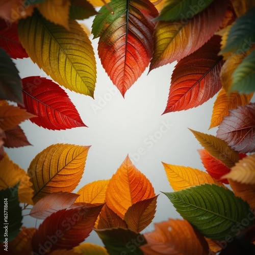 Colorful Autumn Leaves Frame: Fall Season Background Nature Texture