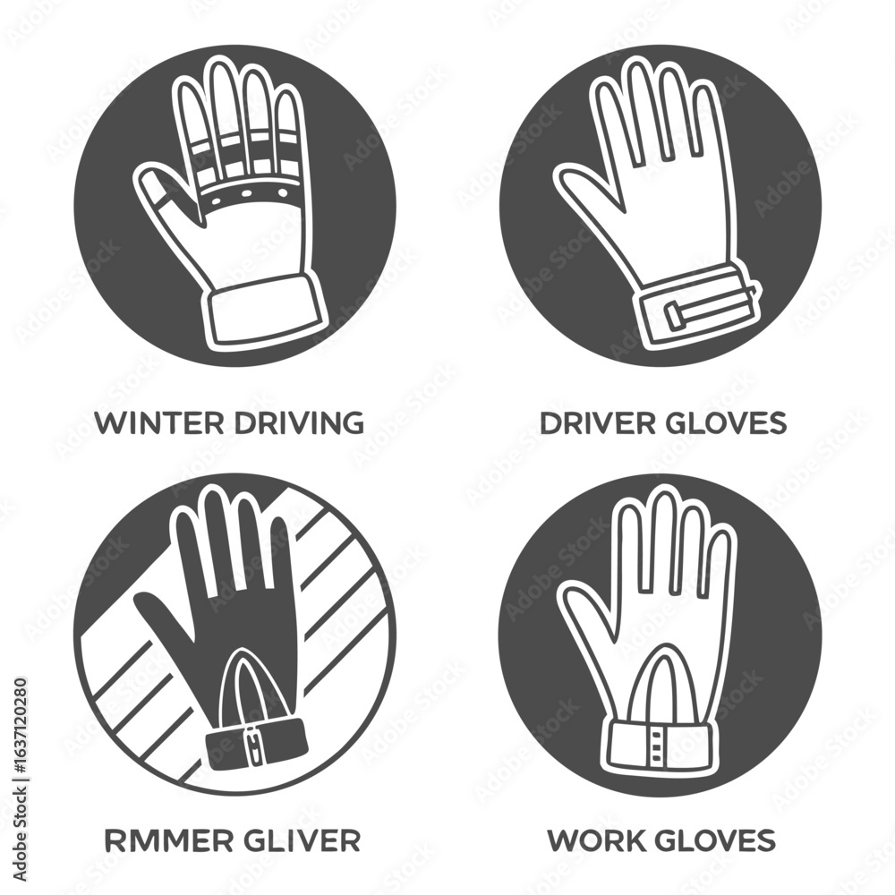 Monochrome Glove Icons – Winter, Driving, and Work Gloves. Monochrome Glove Icons – Winter, Driving, and Work Gloves.