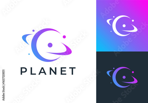 planet logo design. globe galaxy connection technology vector design concept
