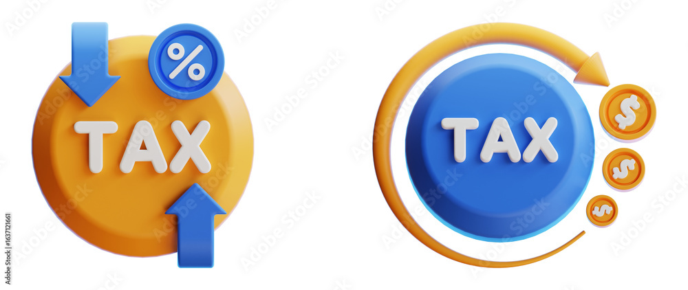 3D Tax Rates or Tax Refund Icon 2 Set with White Background – Finance and Accounting Illustration - 1 3D Tax Rates or Tax Refund Icon 2 Set with White Background – Finance and Accounting Illustration - 1
