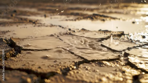 Reviving Earth Drops Falling Into Cracked Ground Drought Symbol