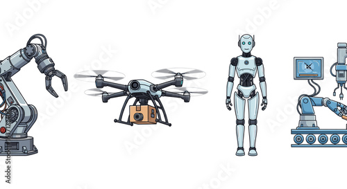 Automation robotics ai technology future industry engineering robot drone machine learning concept design