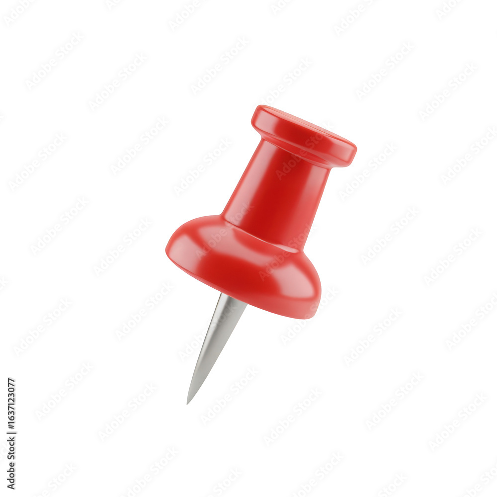 Red pushpin isolated on a transparent background. 3D rendered thumbtack or drawing pin for office, school, or mapping. Shiny plastic and metal stationery item. Red pushpin isolated on a transparent background. 3D rendered thumbtack or drawing pin for office, school, or mapping. Shiny plastic and metal stationery item.