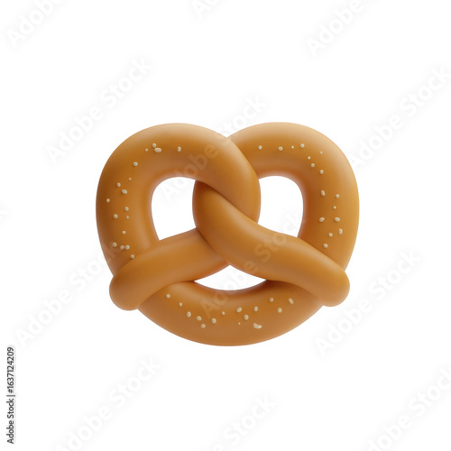 3D pretzel icon on  transparent background. Soft baked snack with salt, isolated illustration. Food emoji or symbol for bakery and german cuisine.