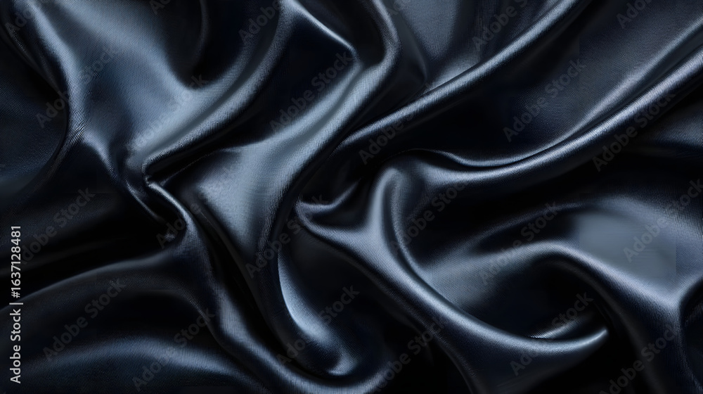 Fototapeta premium Luxurious black silk fabric texture with flowing folds
