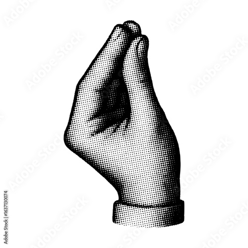 Halftone Pinched Fingers Hand Gesture Isolated Illustration
