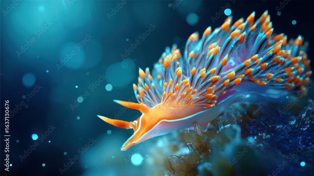 Obraz premium Close-up of a vibrant sea slug. Oceanic, bioluminescent, coral reef, sea life, bright, colorful, glowing