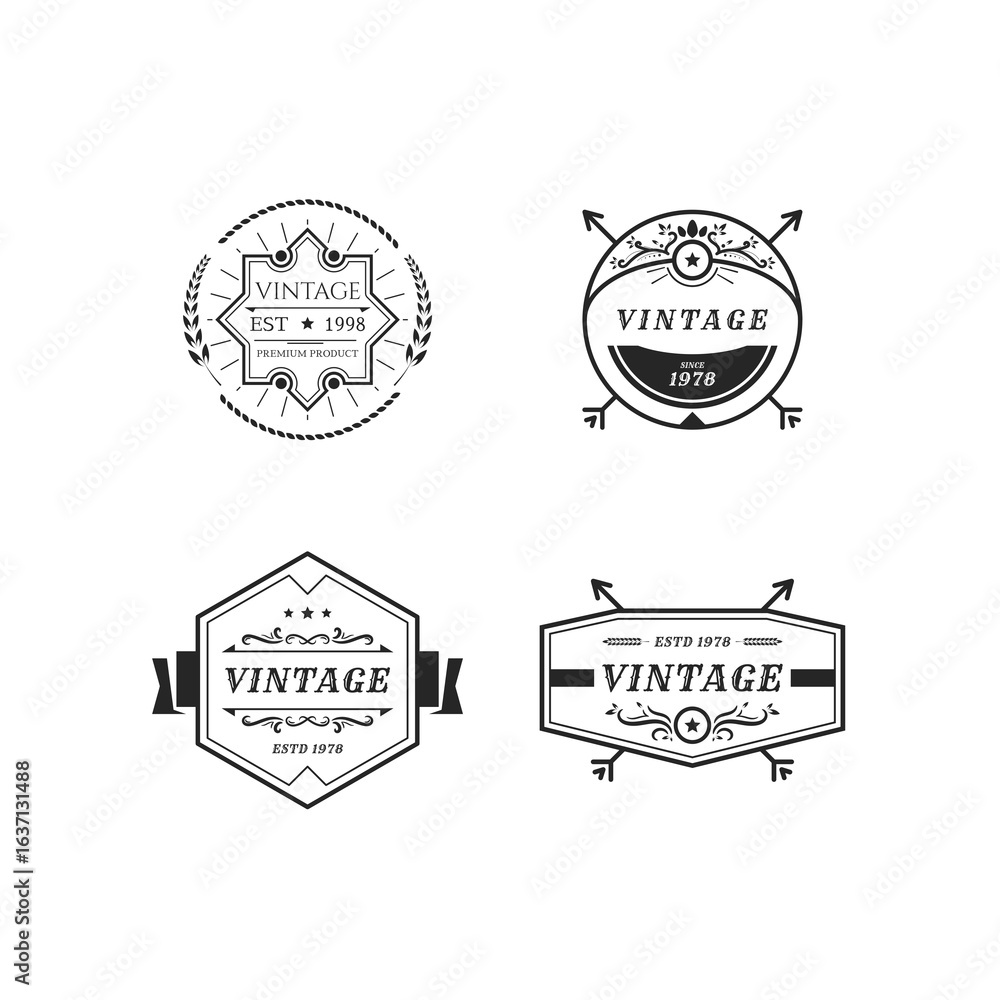 Obraz premium set vintage logo with frame style artistic line shape