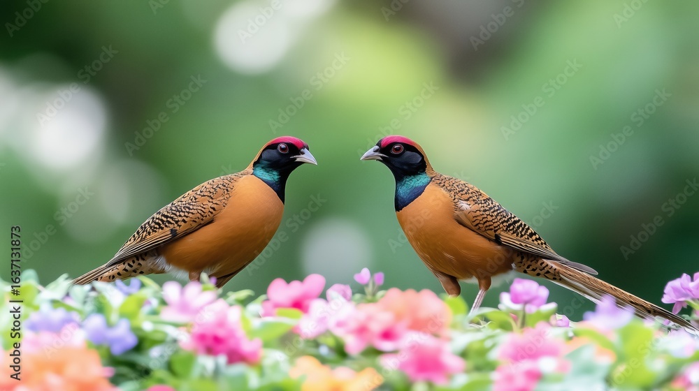 Fototapeta premium Pheasants with on colorful plants