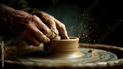 Skilled hands shape clay on a potter's wheel