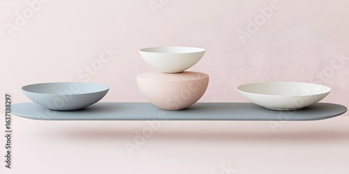 Wallpaper Mural Pastel Bowls and Pink Form on Grey Shelf Minimalist Product Still Life Photography Torontodigital.ca