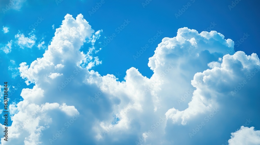 Naklejka premium Fluffy Clouds Against a Bright Blue Sky