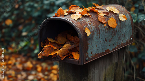 Autumn leaves overflowing mailbox
