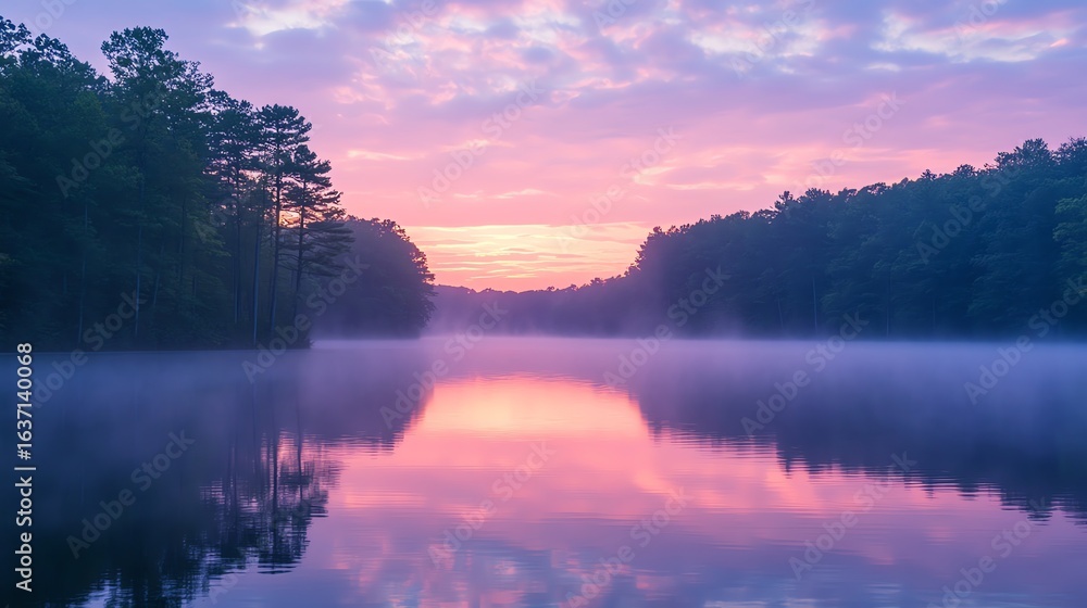 Fototapeta premium Misty Lake Reflection at Sunrise