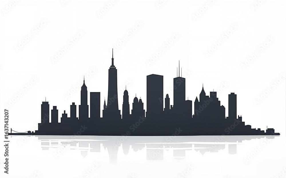 Fototapeta premium New York City skyline with modern skyscrapers and waterfront, isolated on a white background. Manhattan cityscape cutout for creative design or template use. High quality