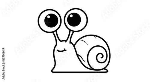 Cute Cartoon Snail with Big Googly Eyes and a Friendly Smile Adorable Garden Creature Illustration in Black and White