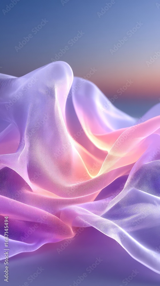 Obraz premium Abstract Purple Pink and Orange Mesh Fabric Flowing in Soft Light