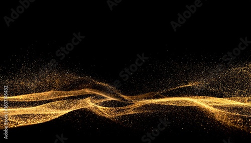 Golden Glittering Waves Against a Dark Backdrop, Abstract Particle Flow