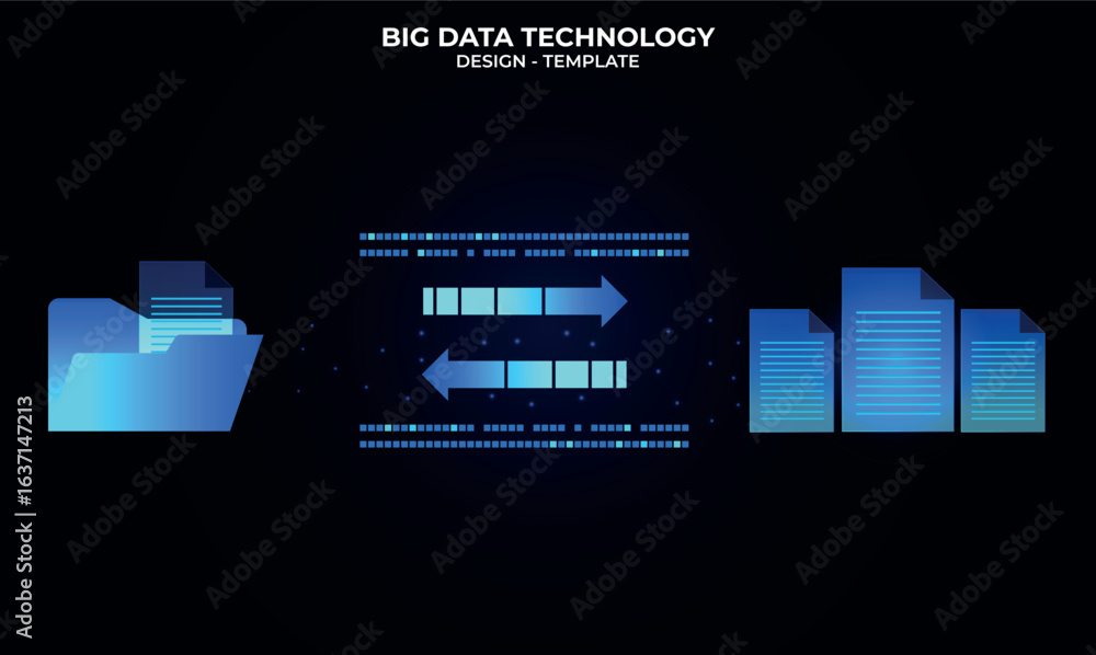 Folder and file relocation data transfer system. Download data exchange template. Blue glowing internet cloud technology concept. Waiting for the file transfer migration process, arrow, transmission.