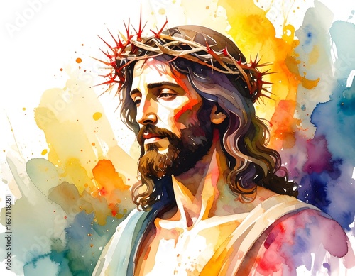 Jesus Christ portrait, vibrant watercolor style