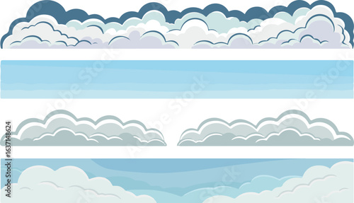 Cloudscape Vector Set with Blue Sky and Various Cloud Formations