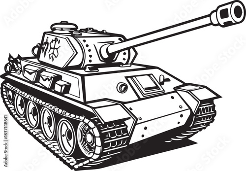 Military Tank Vector – Monochrome Armored Vehicle Illustration